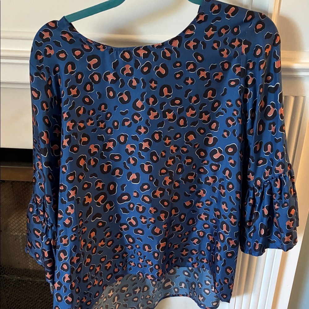 Elegant Blue and brown Leopard Print Blouse